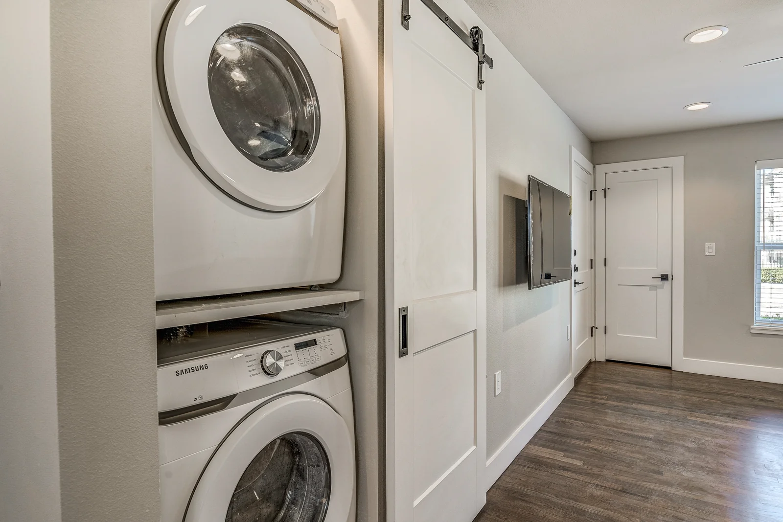 Representative full-size washer and dryer inside an apartment